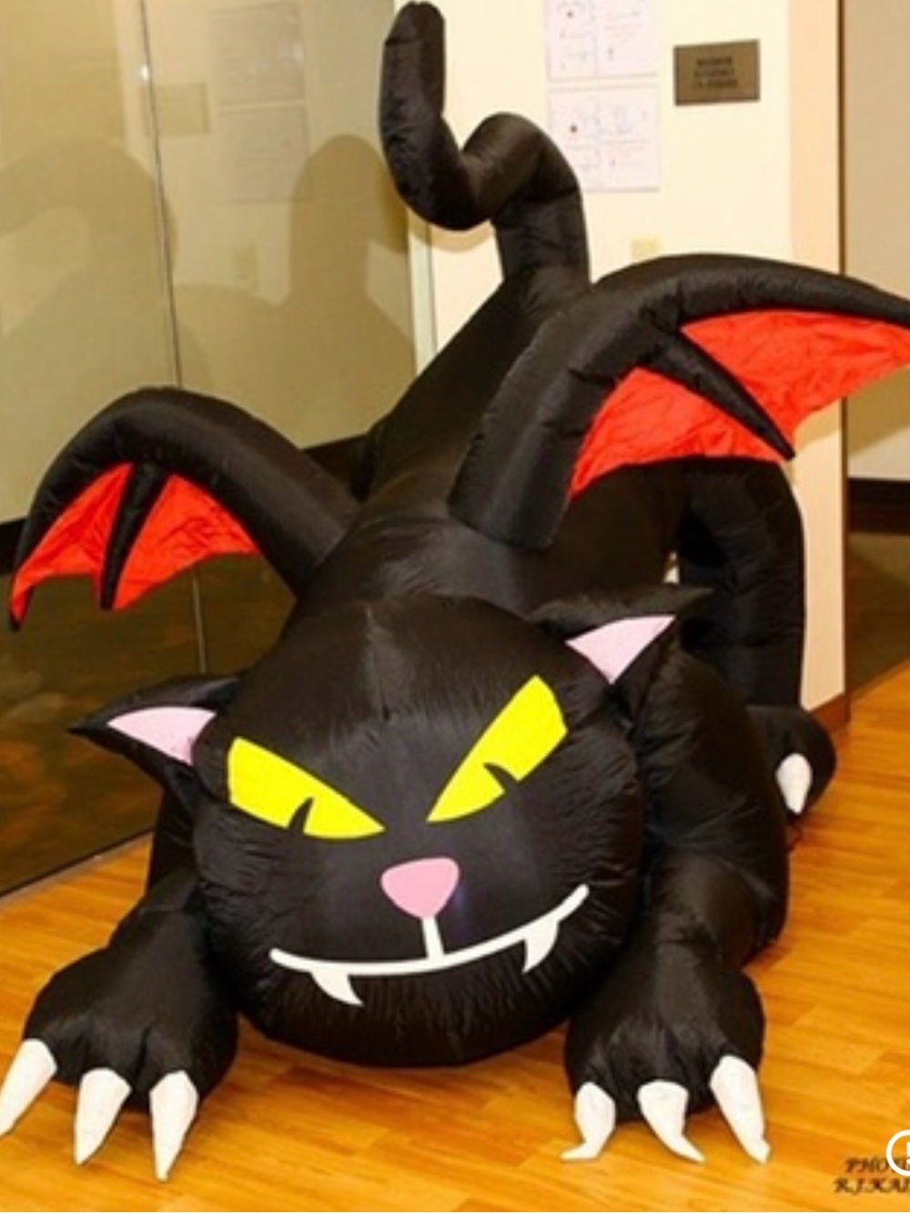 Inflatable Black Cat with Red Wings - Halloween Decor light up